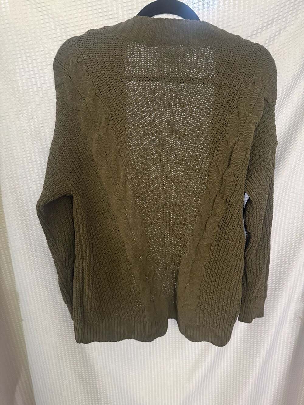 American Eagle Olive Green Cable Knit Open Front Cardigan Size XS/S - Picture 2 of 3